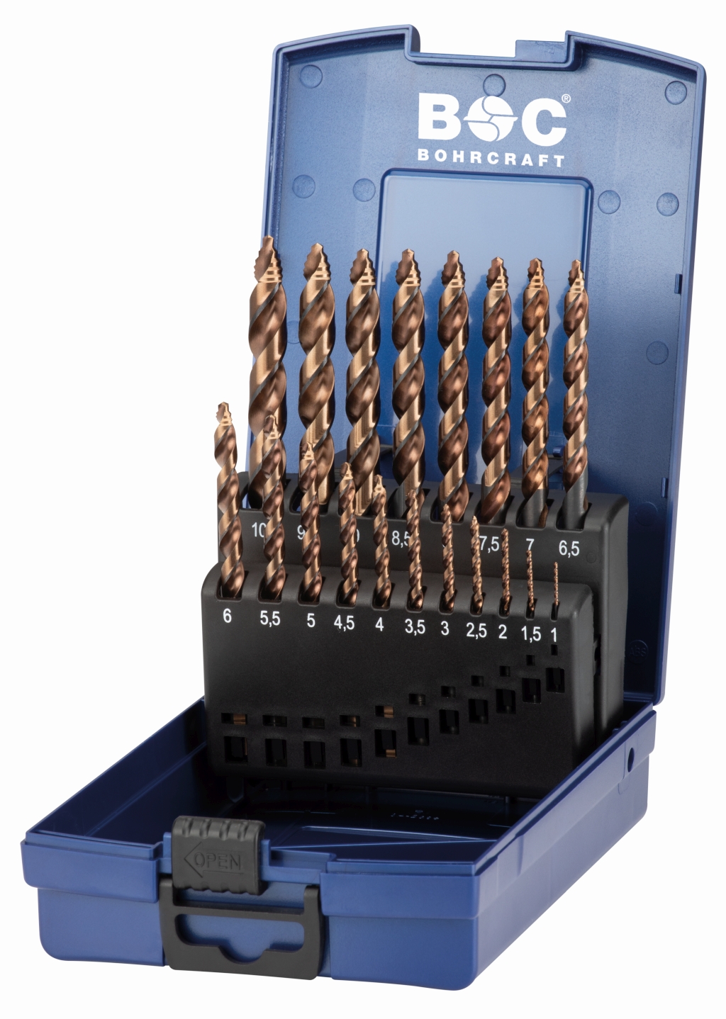 Bild von Bohrcraft HSS-E Co5 DIN 338 TURBO STEP INOX P+ in ABS-Box 19-tlg. 1,0 - 10,0 x 0,5 mm stg. (VPE=1 Stück)